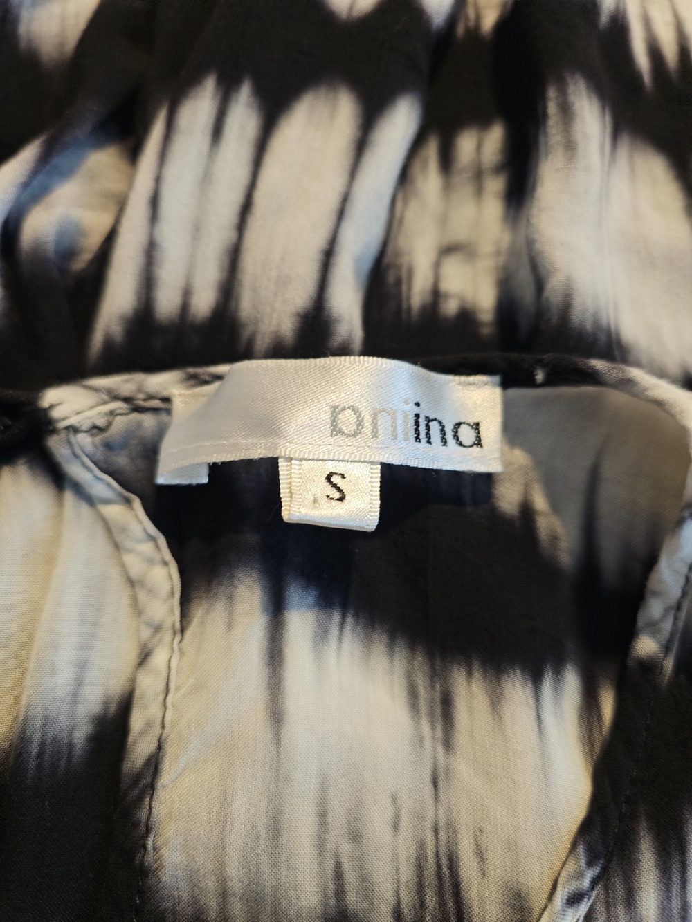 Aniina black and white tie-dye maxi dress with cutout detail, size S